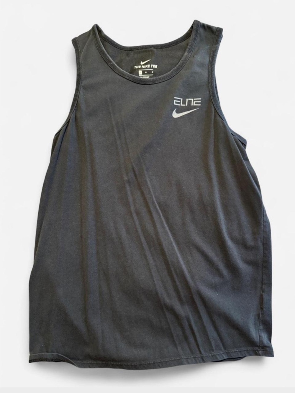 Nike Elite Menโs Black Tank Top with White Logo
